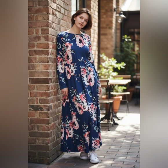 Amazon Dresses & Skirts - Amazon Navy Floral Maxi Dress